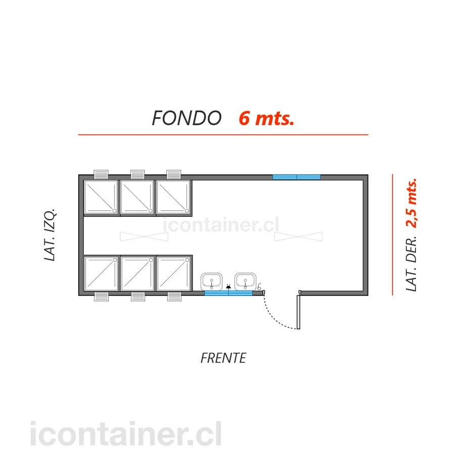 6 x 2,5 mts.  |  6 Duchas y  2 Lavamanos 2 — Icontainer