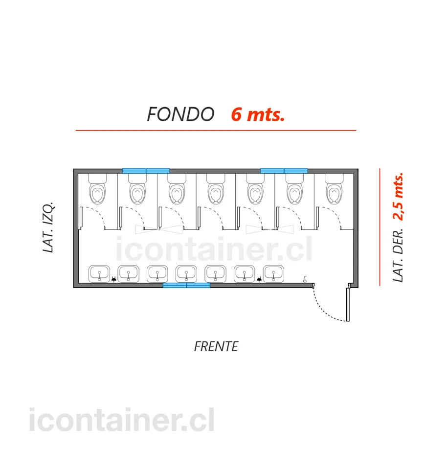 6 x 2,5 mts.  | 7 Lavamanos y 7 WC 2 — Icontainer