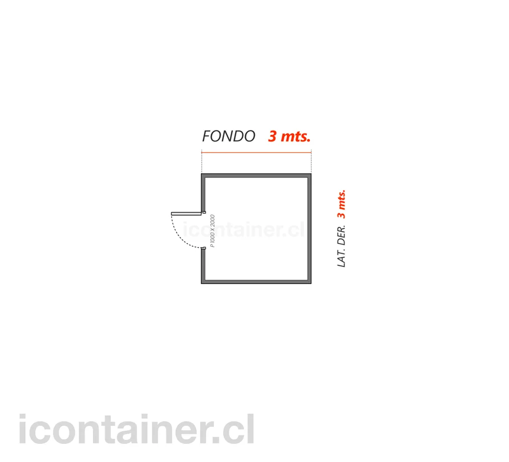 3 x 3 mts. | 9 M2 | 1 Portón Frontal 2 — Icontainer