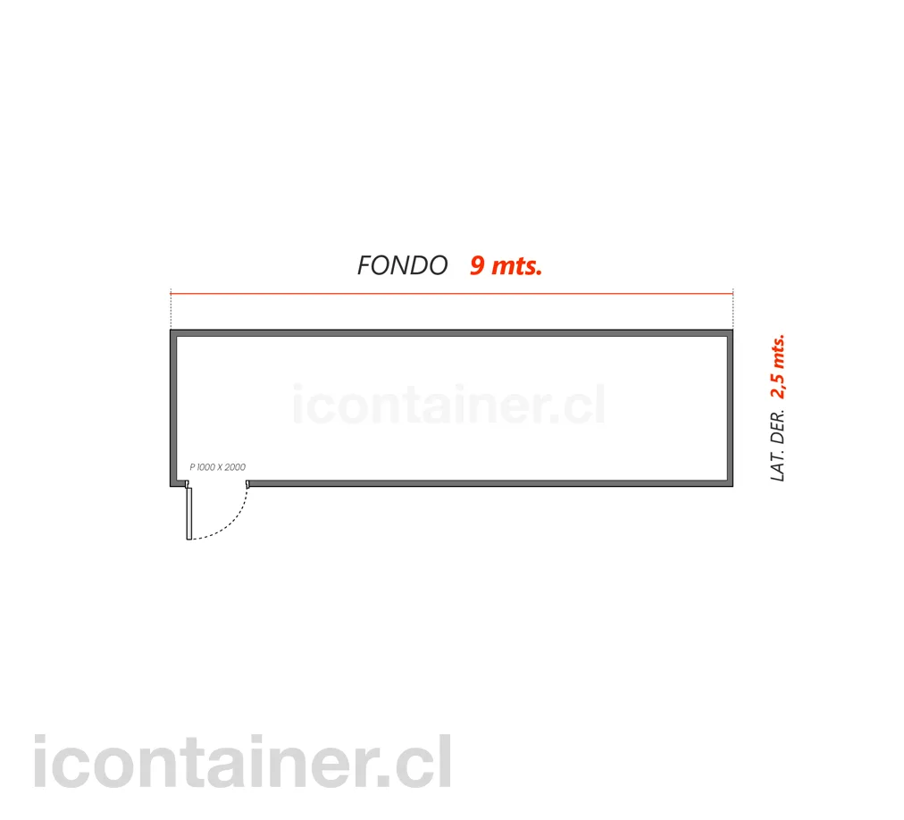 9 x 2,5 mts. | 22.5 M2 | 1 Portón Lateral 2 — Icontainer