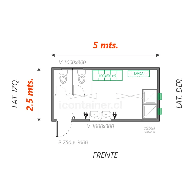 Baño 12.5 M2 |  20 personas 2 — Icontainer