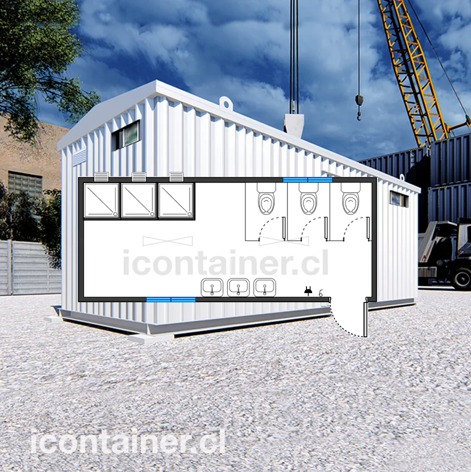 6 x 2,5 mts.  | 3 Lavamanos, 3 WC y 3 Duchas — Icontainer