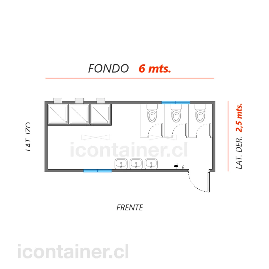 6 x 2,5 mts. | 3 Lavamanos, 3 WC y 3 Duchas 2 — Icontainer