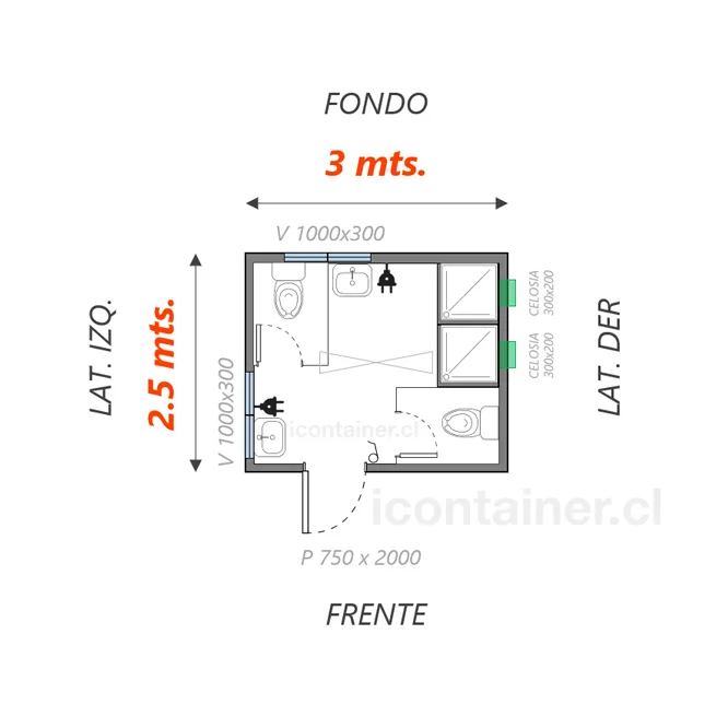 Baño 7.5 M2 |  20 personas 2 — Icontainer