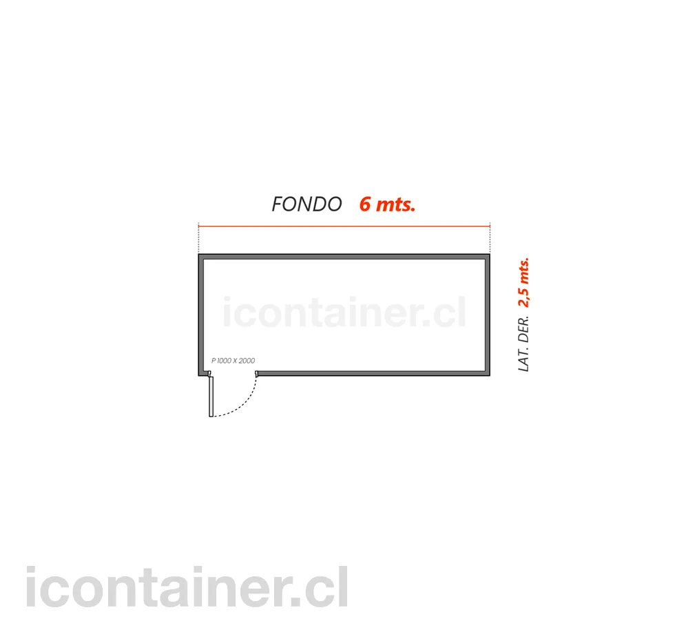 6 x 2,5 mts. | 15 M2 | 1 Portón Lateral 2 — Icontainer