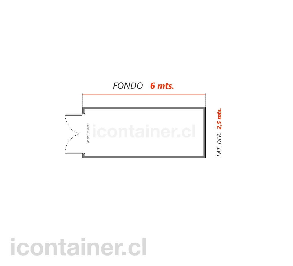 6 x 2,5 mts. |  15 M2  | 2 Puertas 2 — Icontainer