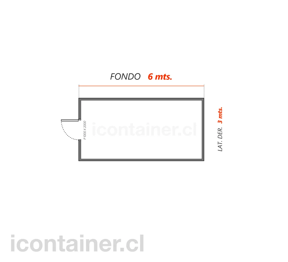 6 x 3 mts. | 18 M2 | 1 Portón Frontal 2 — Icontainer