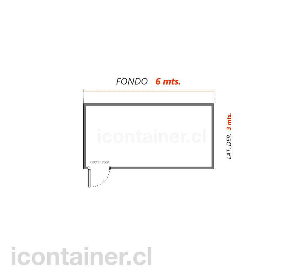 6 x 3 mts.  |  18 M2  | 1 Portón Lateral 2 — Icontainer