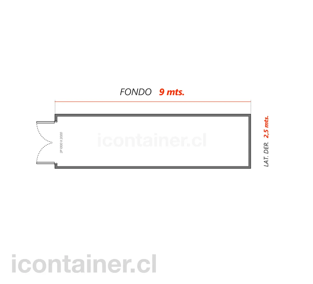 9 x 2,5 mts.  |  22.5 M2  | 2 Puertas 2 — Icontainer