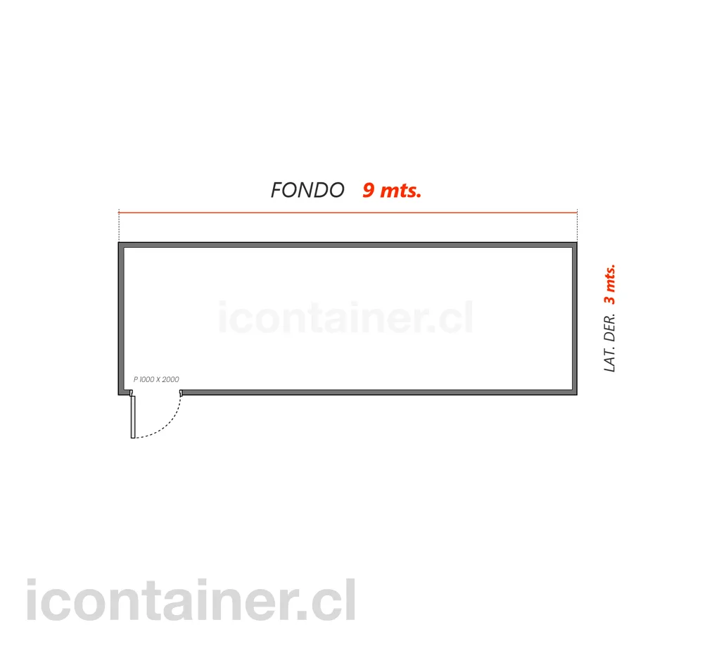 9 x 3 mts.  |  27 M2  | 1 Portón Lateral 2 — Icontainer