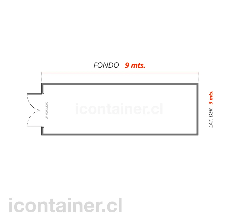 9 x 3 mts.  |  27 M2  | 2 Puertas 2 — Icontainer