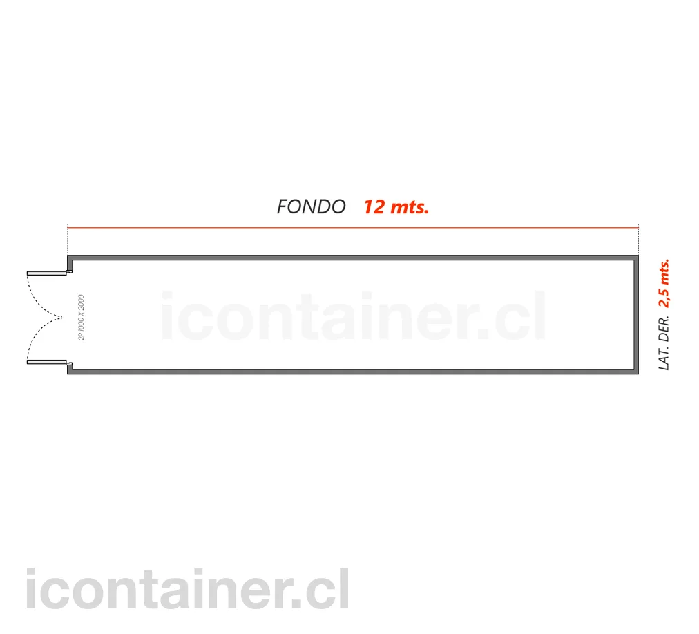 12 x 2,5 mts.  |  30 M2  |  2 Puertas 2 — Icontainer