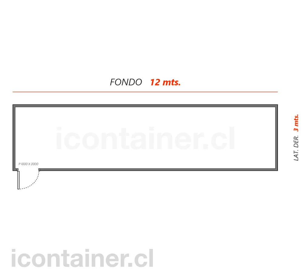 12 x 3 mts. | 36 M2 | 1 Portón Lateral 2 — Icontainer