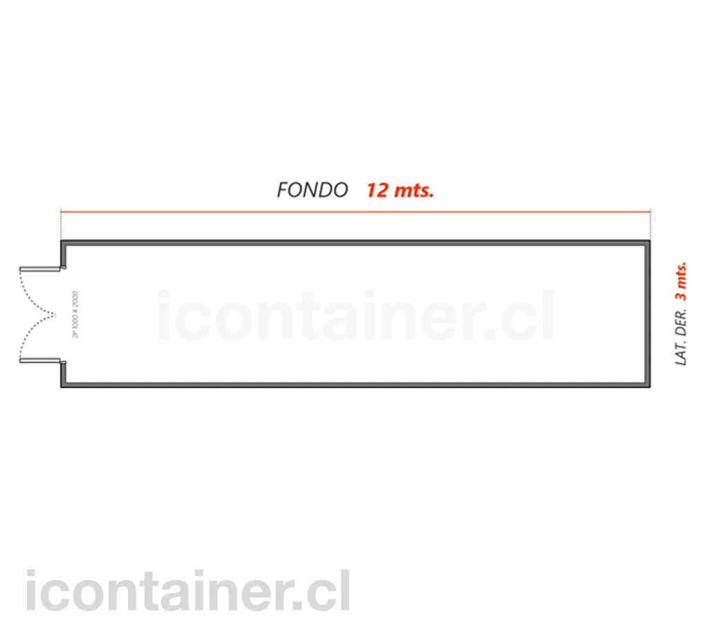12 x 3 mts.  |  36 M2  | 2 Puertas 2 — Icontainer
