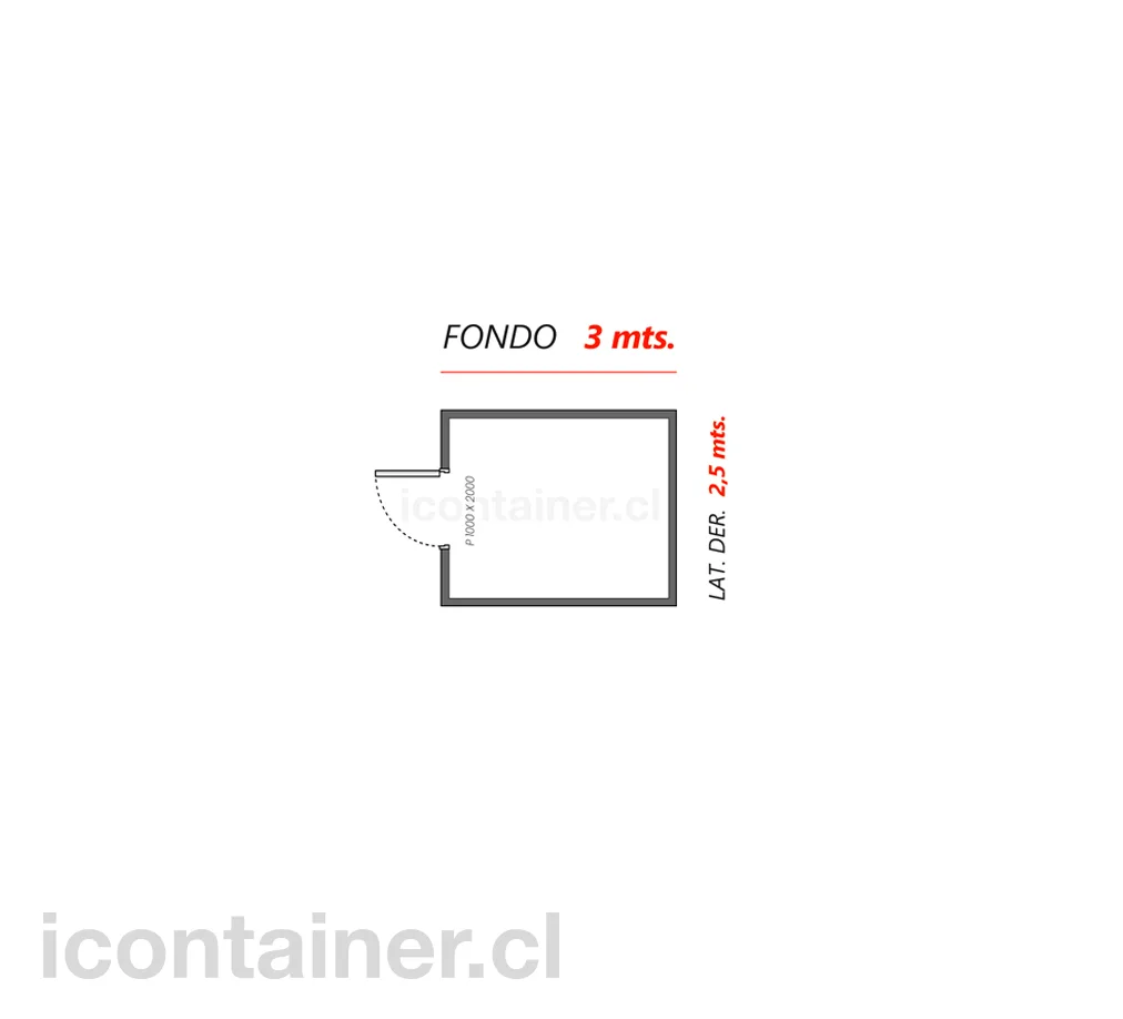 3 x 2,5 mts.  |  7,5 M2  | 1 Puerta Frontal 2 — Icontainer