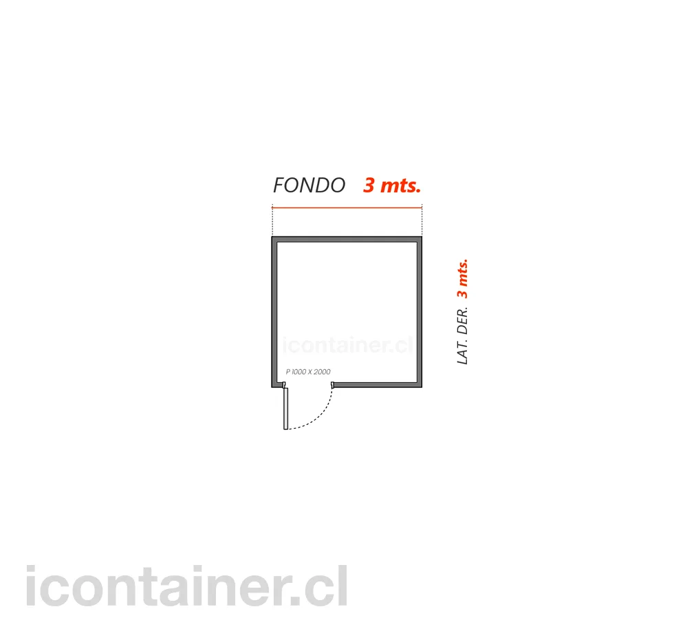 3 x 3 mts. |  9 M2  | 1 Portón Lateral 2 — Icontainer