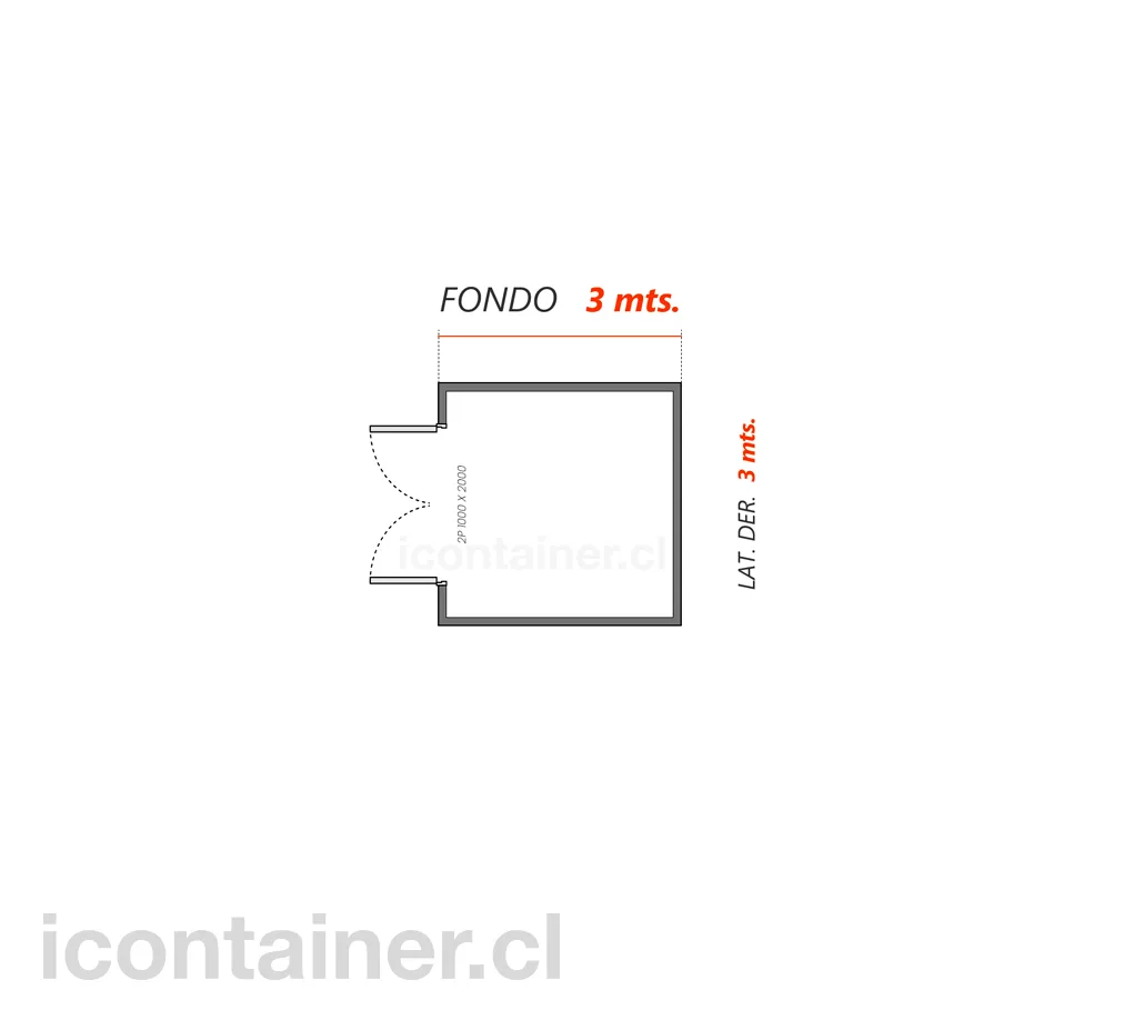 3 x 3 mts. |  9 M2  | 2 Puertas 2 — Icontainer