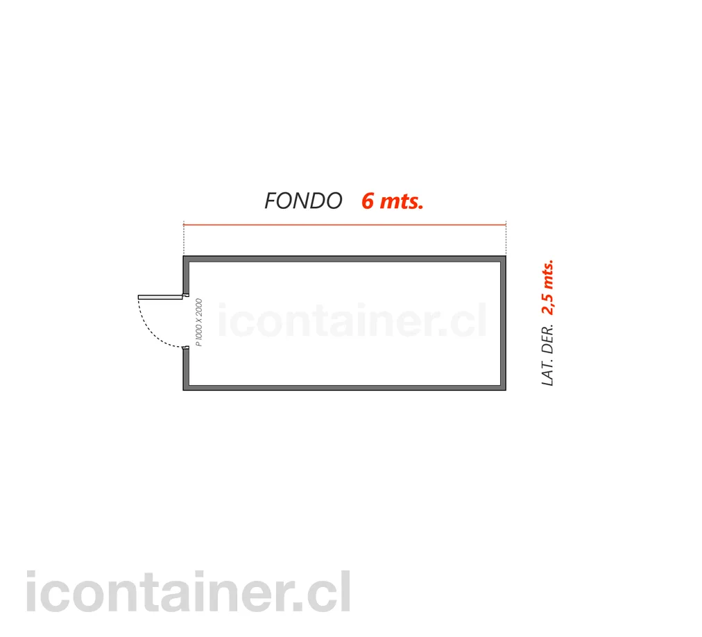 6 x 2,5 mts. |  15 M2 | 1 Portón Frontal 2 — Icontainer