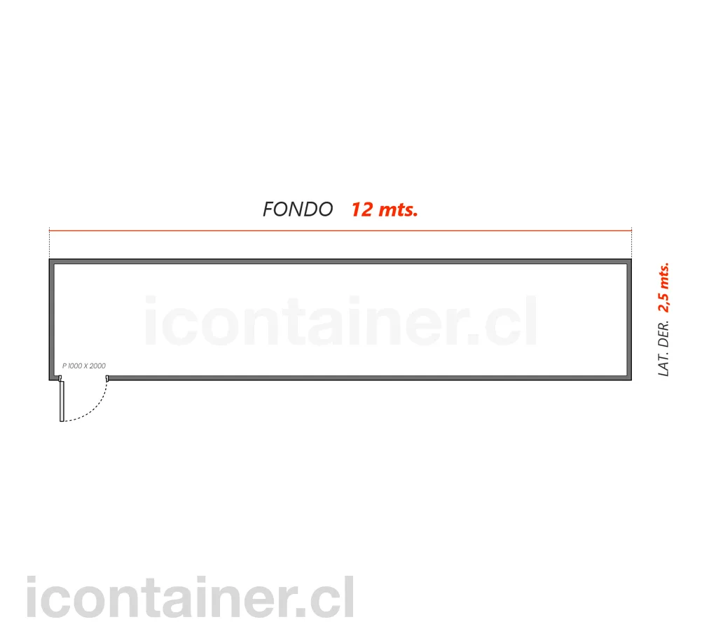 12 x 2,5 mts. | 30 M2 | 1 Portón Lateral 2 — Icontainer