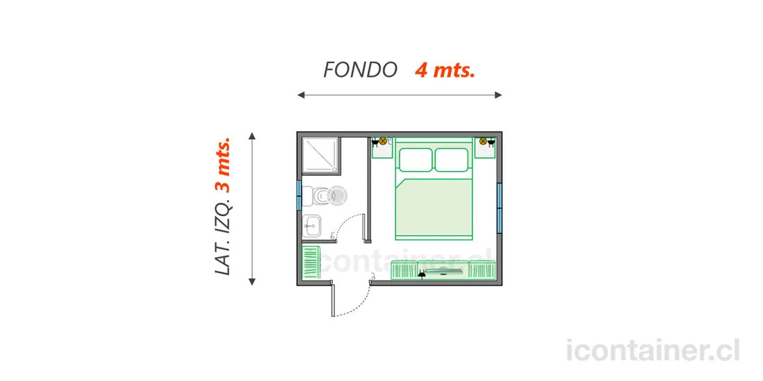 Casa 12 m² · 1 dormitorio — Modelo 12 ALFA 1 01 430 3 — Icontainer