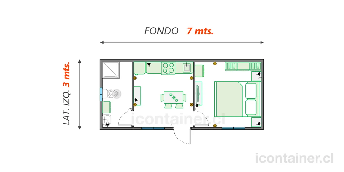 Casa 21 m² · 1 dormitorio — Modelo 21 ALFA 2 02 730 3 — Icontainer