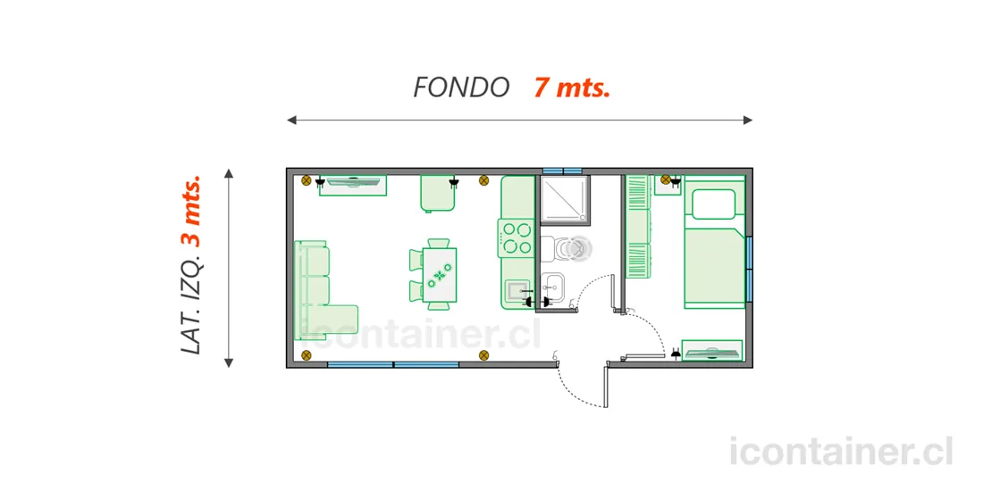 Casa 21 m² · 1 dormitorio — Modelo 21 ALFA 3 11 730 4 — Icontainer