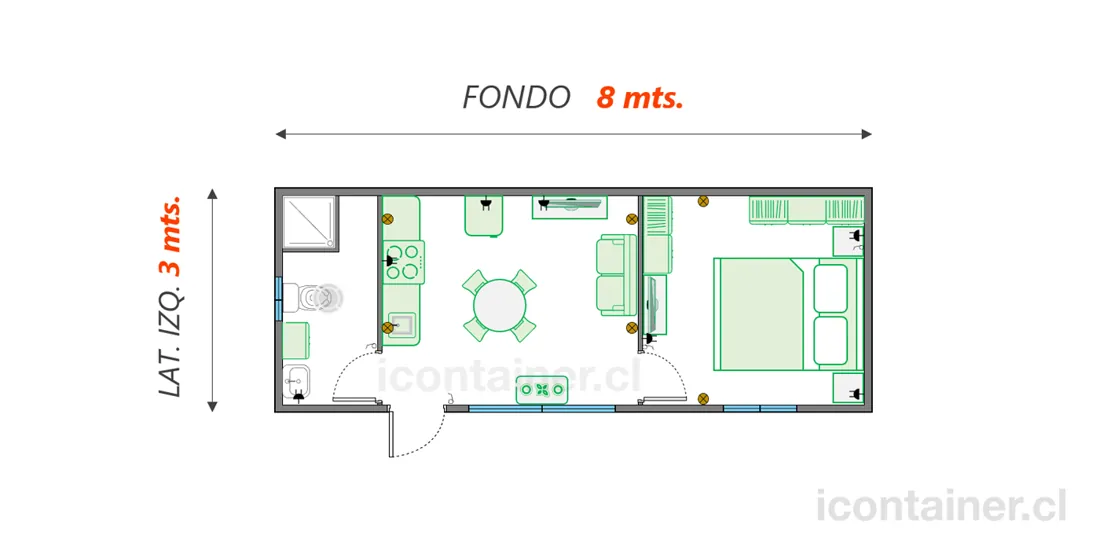 Casa 24 m² · 1 dormitorio — Modelo 24 ALFA 2 11 830 4 — Icontainer