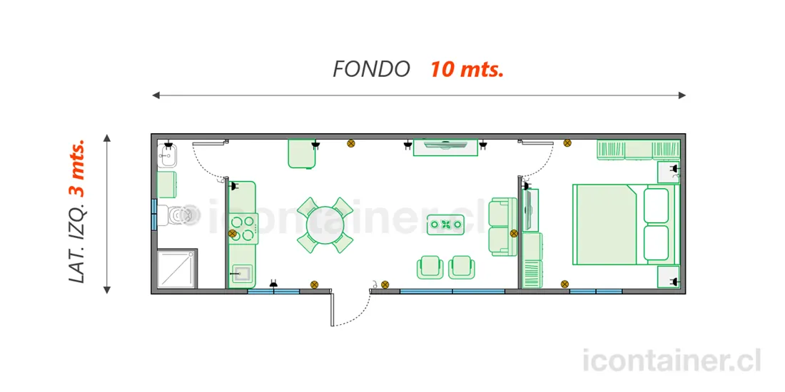 Casa 30 m² · 1 dormitorio — Modelo 30 ALFA 2 12 1030 3 — Icontainer