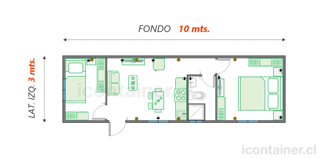 Casa 30 m² · 2 dormitorios — Modelo 30 BETA 1 03 1030 3 — Icontainer
