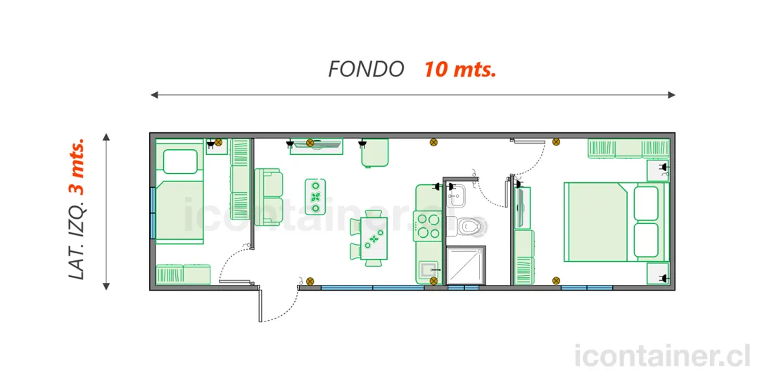 Casa 30 m² · 2 dormitorios — Modelo 30 BETA 1 12 1030 3 — Icontainer
