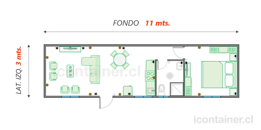 Casa 33 m² · 1 dormitorio — Modelo 33 ALFA 1 03 1130 4 — Icontainer