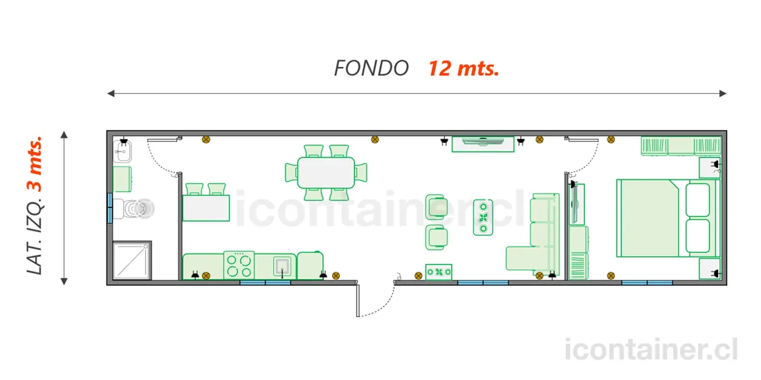 Casa 36 m² · 1 dormitorio — Modelo 36 ALFA 2 03 1230 4 — Icontainer