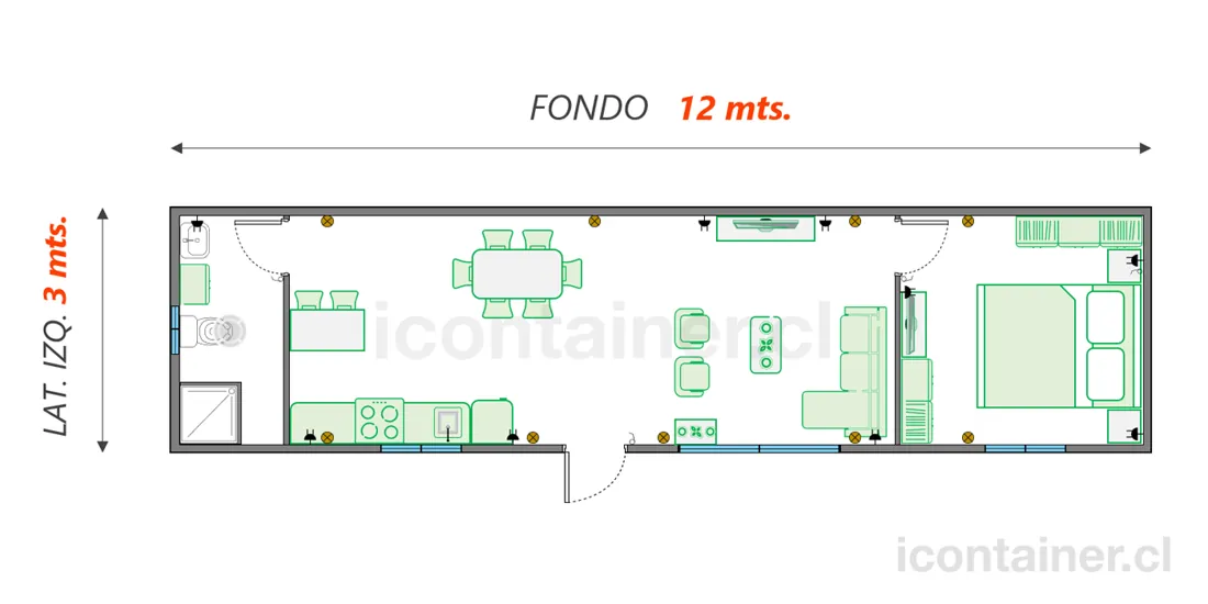 Casa 36 m² · 1 dormitorio — Modelo 36 ALFA 2 12 1230 4 — Icontainer