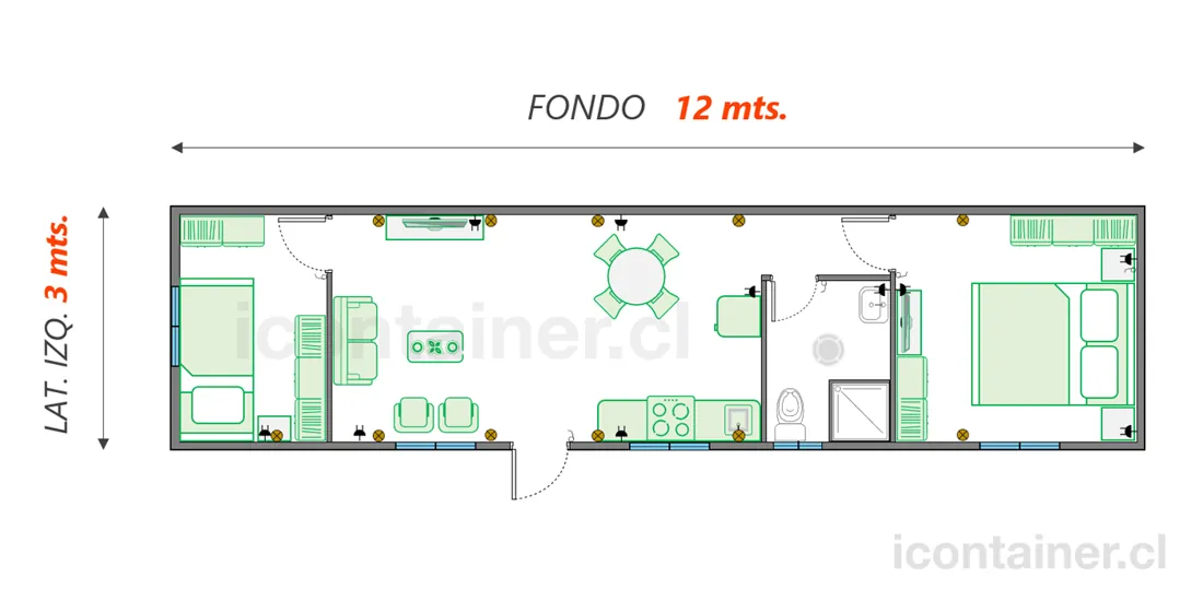 Casa 36 m² · 2 dormitorios — Modelo 36 BETA 1 04 1230 4 — Icontainer