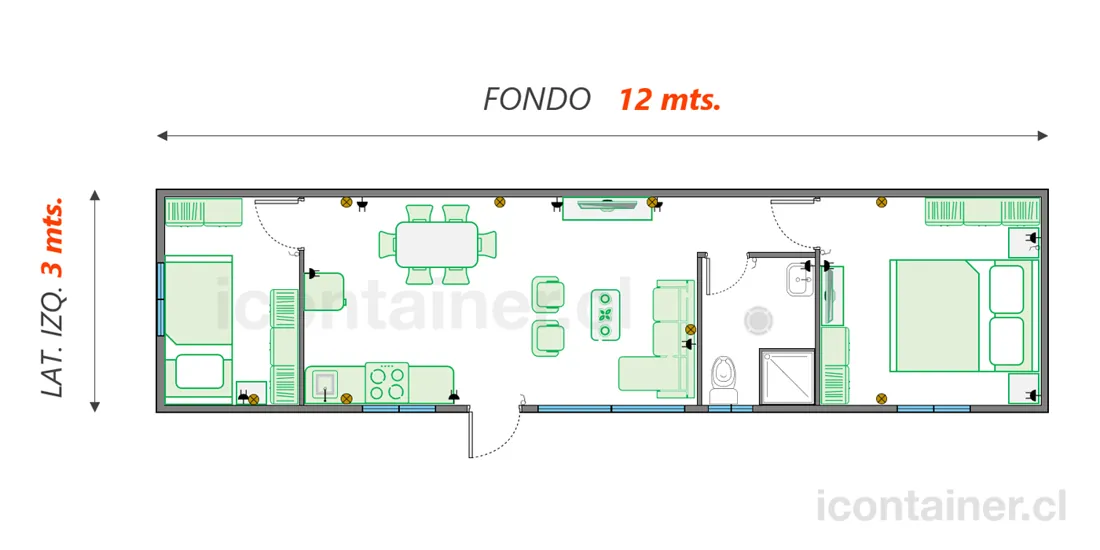 Casa 36 m² · 2 dormitorios — Modelo 36 BETA 1 13 1230 4 — Icontainer