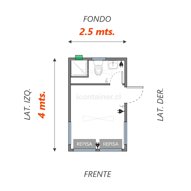 Caseta de 4 x 2.5 mts +Baño Completo 2 — Icontainer