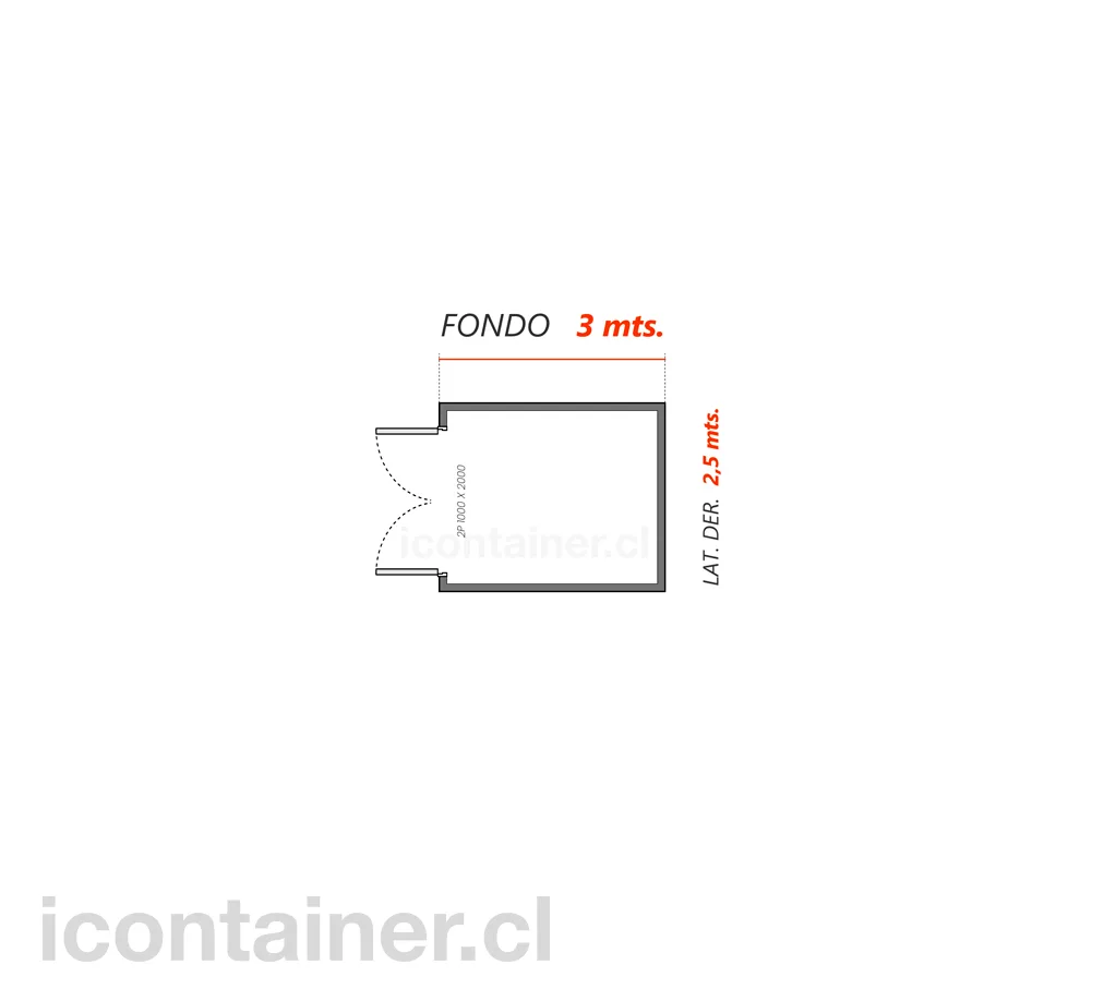 3 x 2,5 mts. | 7,5 M2 | 2 Puertas 2 — Icontainer