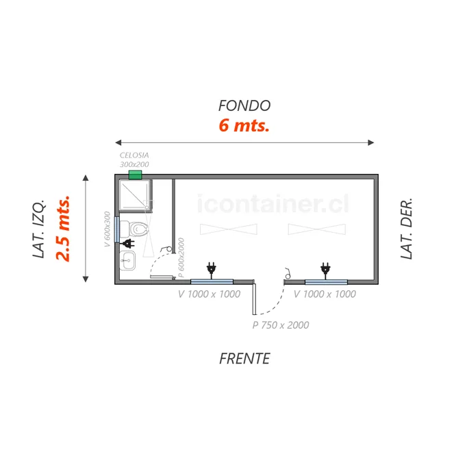Oficina 6 x 2,5 mts. con Baño Completo 2 — Icontainer